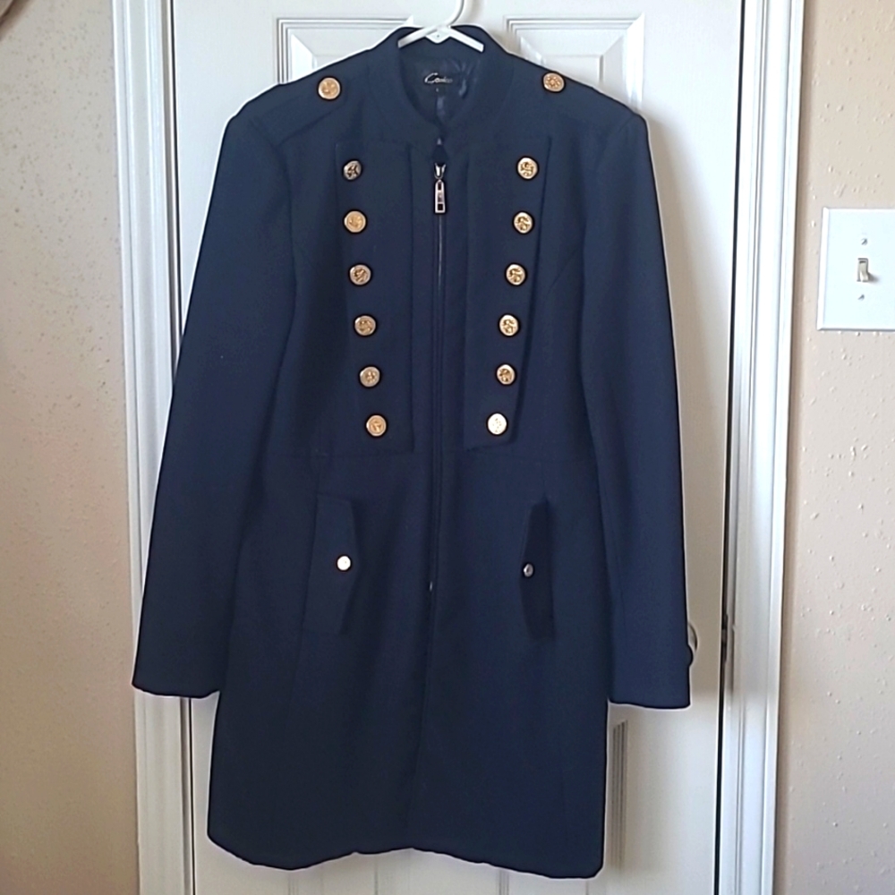 Navy pea coat by Cedic with stunning double-breasted gold buttons. Size L